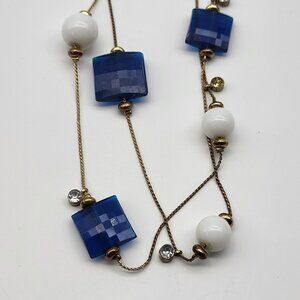 Fun Vintage Lucite Station satellite necklace double strand rhinestone